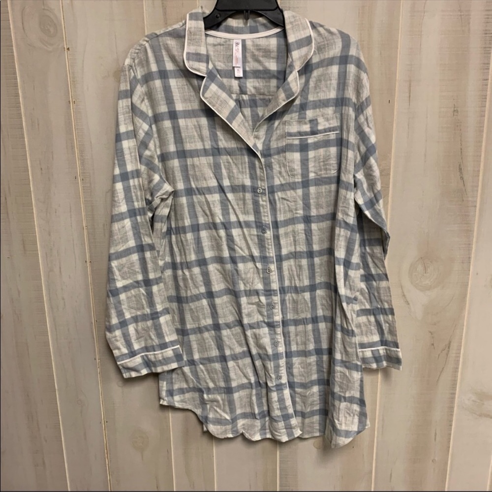 Gilligan & O’Malley Size XX-Large Grey Buffalo Plaid Flannel Nightshirt - Picture 2 of 4